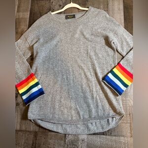 Wyse London 100% Cashmere Sweater Rainbow Cuff Striped Luxe Cozy Preppy Chic 2